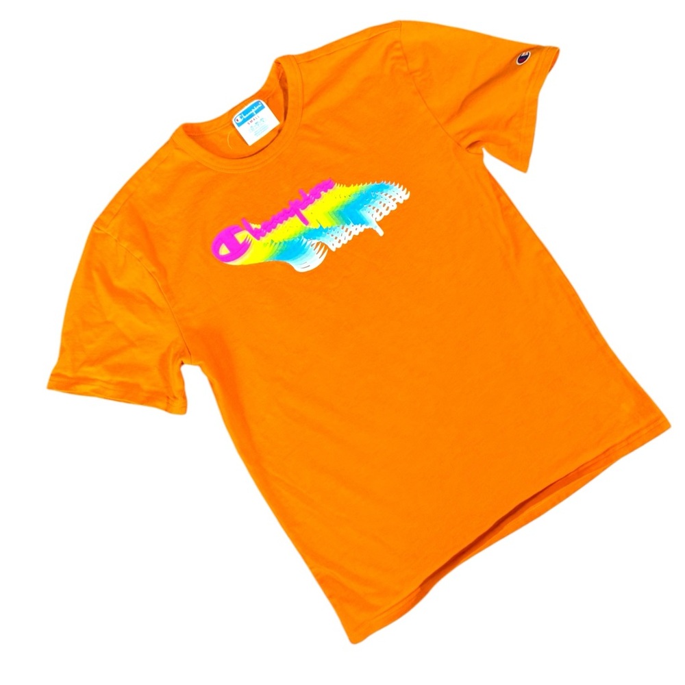 Champion Orange Short Sleeve Tee Vibrant Graphic Design
